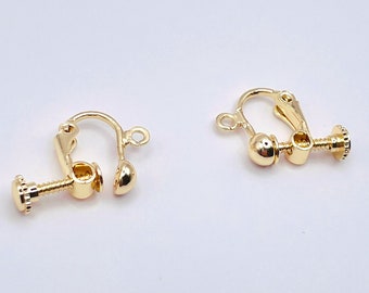 Clip per orecchio con chiusura a vite placcata in oro 14 carati / orecchini a clip per creazione di gioielli / 1 paio