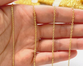 18K Gold Plated Cable Chain | Blank Necklace Chain Bracelet Chain for Jewelry Making, Different Sizes Jewelry Chain for DIY Jewelry, 1 meter