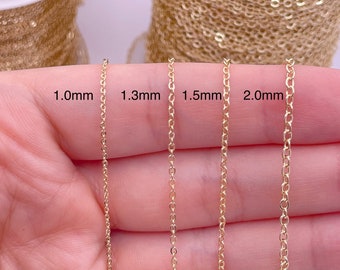 14K Gold Plated Cable Chain in Bulk | Necklace Chain Bracelet Chain for Jewelry making, Jewelry Chain for DIY, 1 meter / 2 meters / 5 meters