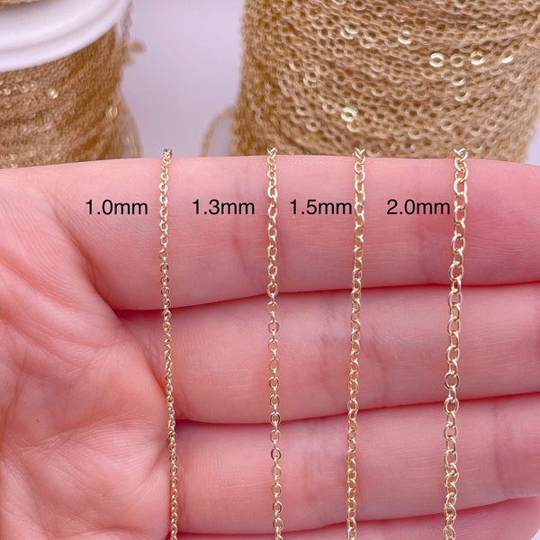 14K Vergoldete Kabelkette in loser Schüttung | Halskette Kette Armband Kette für Schmuckherstellung, Schmuck Kette für DIY, 1 Meter / 2 Meter / 5 Meter