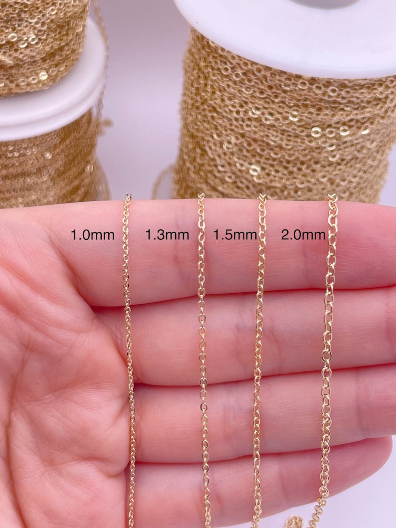 Cadena de Cable chapada en oro de 14K a granel, 1 metro/2 metros/5 metros cadena de collar pulsera cadena para hacer joyería DIY imagen 1