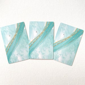 20 peças Cartão de exibição de joias de mármore turquesa para colar, pulseira e brincos DIY | 6 x 9 cm