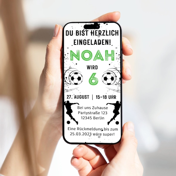 Digitale Einladung Kindergeburtstag Fußball personalisierbar | E-Card WhatsApp | Einladung Junge Fußball | Geburtstagseinladung