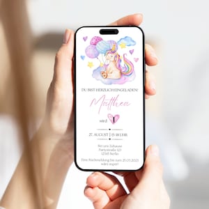 Invitación cumpleaños infantil unicornio digital personalizable | Tarjeta Electrónica WhatsApp Unicornio Chica | Invitación de cumpleaños unicornio animada.