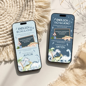 Digitale Einladung Einschulung Dinosaurier | E-Card Einschulung WhatsApp | E-card Einschulung Junge | Einladung Einschulung personalisiert