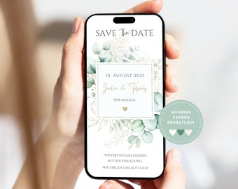 Digitale Hochzeitseinladung Eukalyptus | Save the Date Eukalyptus | Hochzeitseinladung personalisiert | Save the date Whatsapp Eukalyptus