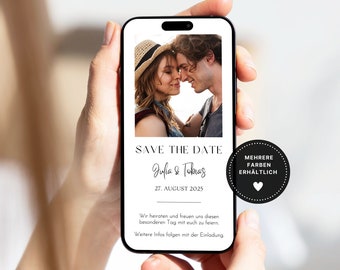 Digitale Hochzeitseinladung mit Foto | E-Card Save the Date boho | Hochzeitseinladung personalisiert | Save the date Whatsapp mehrere Farben