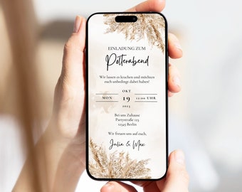 Digitale Einladung Polterabend | Polterhochzeit Einladung personalisiert | Polterabend Einladung Whatsapp | Boho Pampas