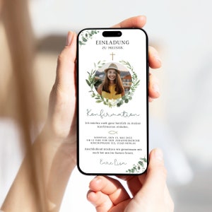 Confirmación Invitación Digital Niña Niño Eucalipto | Tarjeta Electrónica Confirmación Comunión WhatsApp personalizada | Tarjeta electrónica comunión foto pez