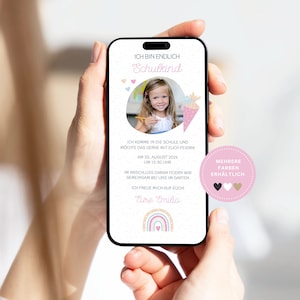 Invitación digital al colegio con foto arcoiris | Inscripción escolar arcoiris WhatsApp corazones tarjeta electrónica personalizada escuela | Matrícula escolar con tarjeta electrónica