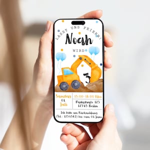 Invitación cumpleaños infantil excavadora digital / obra personalizable | Tarjeta electrónica WhatsApp | Invitación Chico | invitación de cumpleaños animada