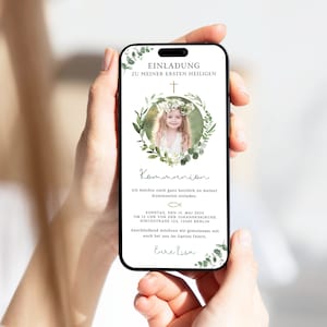 Invitation numérique Communion Fille Garçon Eucalyptus | Ecard Communion Confirmation WhatsApp personnalisé | Ecard communion photo poisson