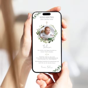 Convite digital de batismo eucalipto menino menina com ou sem animação | Cartão eletrônico de batismo WhatsApp personalizado | Cartão eletrônico com foto de batismo de peixe