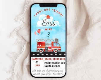 Invito compleanno bambino digitale vigili del fuoco/autopompa personalizzabile | E-Card WhatsApp | Invito ragazzo | Invito di compleanno