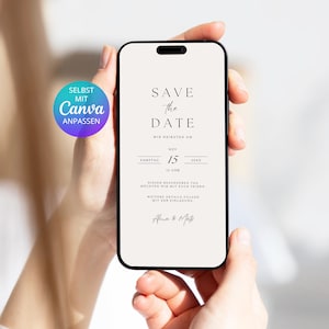 Convite digital Save the Date com textura de papel simples | Modelo Save the Date no Canva | Modelo do Canva para um convite digital Save the Date de casamento