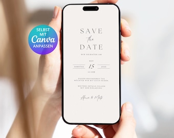 Digital Save the Date card, simple paper texture | Save the Date template Canva | Canva template for a digital wedding Save the Date card