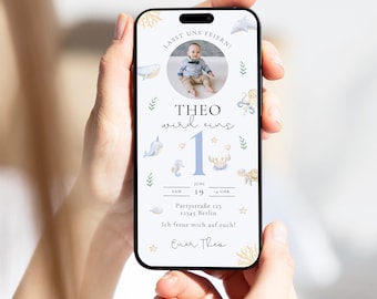 Digital invitation for a children's birthday party with an underwater theme (1st, 2nd, or 3rd birthday) | Nautical e-card with photo | E-card for WhatsApp | Invitation for boys and girls