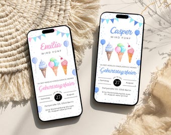 Personalized Ice Cream Birthday Party Invitation | E-Card for WhatsApp | Ice Cream Invitation for Boys and Girls | Ice Cream Theme Party | Summer