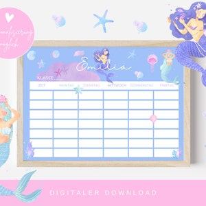 Timetable Mermaids | Timetable PDF | Digital download timetable personalized | DIN A4 | Enrollment | Timetable printout