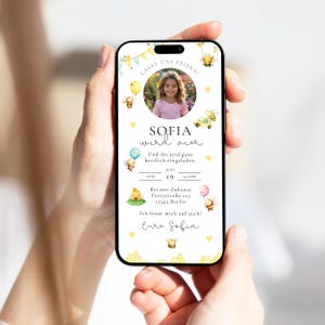 Uitnodiging kinderen verjaardag digitale bij e-card bij foto klantgericht | E-kaart WhatsApp | Uitnodiging meisje jongen | Bijen feestje