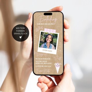 Digitale Einladung Einschulung Mädchen Schultüte | Einladungskarte Einschulung WhatsApp personalisiert | ECard Einschulung Kraftpapier