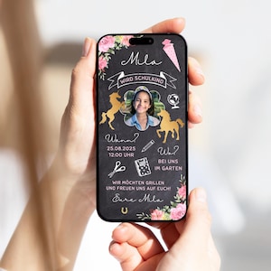 Digitale uitnodiging schoolinschrijving meisje eenhoorn | Schoolinschrijving schoolbord bloemen WhatsApp gepersonaliseerde ecard school | ECard Schoolinschrijving Eenhoorn
