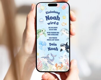 Digital children's birthday invitation, underwater world e-card, customizable for nautical themes | E-card for WhatsApp | Invitation for boys and girls | Whale and shark