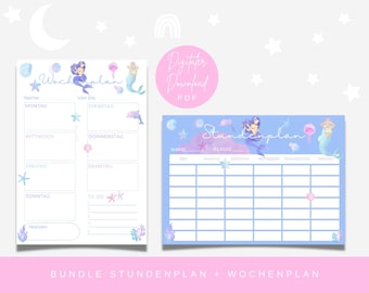 2 x bundle timetable and weekly plan | Instant download PDF file | DIN A4 | Mermaids | school | Enrollment | Girl | to print