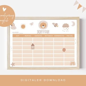 Timetable lion boho | Timetable PDF | Digital download timetable personalized | DIN A4 | School enrollment timetable to print out