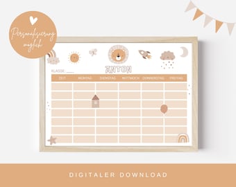 Timetable Lion Boho | Timetable PDF | Digital download personalized timetable | DIN A4 | School enrollment timetable to print