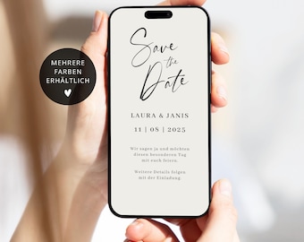 Minimalist digital wedding save the date e-card | Digital wedding save the date with WhatsApp | Modern digital wedding save the date card