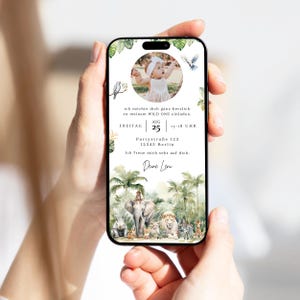Invito di compleanno per bambini foto safari digitale e-card personalizzabile Safari WhatsApp invito nella giungla invito animato per ragazzo e ragazza