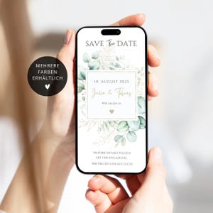 Digitale Hochzeitseinladung Eukalyptus | Save the Date Eukalyptus | Hochzeitseinladung personalisiert | Save the date Whatsapp Eukalyptus