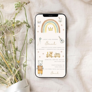 Einladung Kindergeburtstag digital Junge | personalisiert | E-Card WhatsApp | Einladung boho Regenbogen | E-Card erster Geburtstag Junge