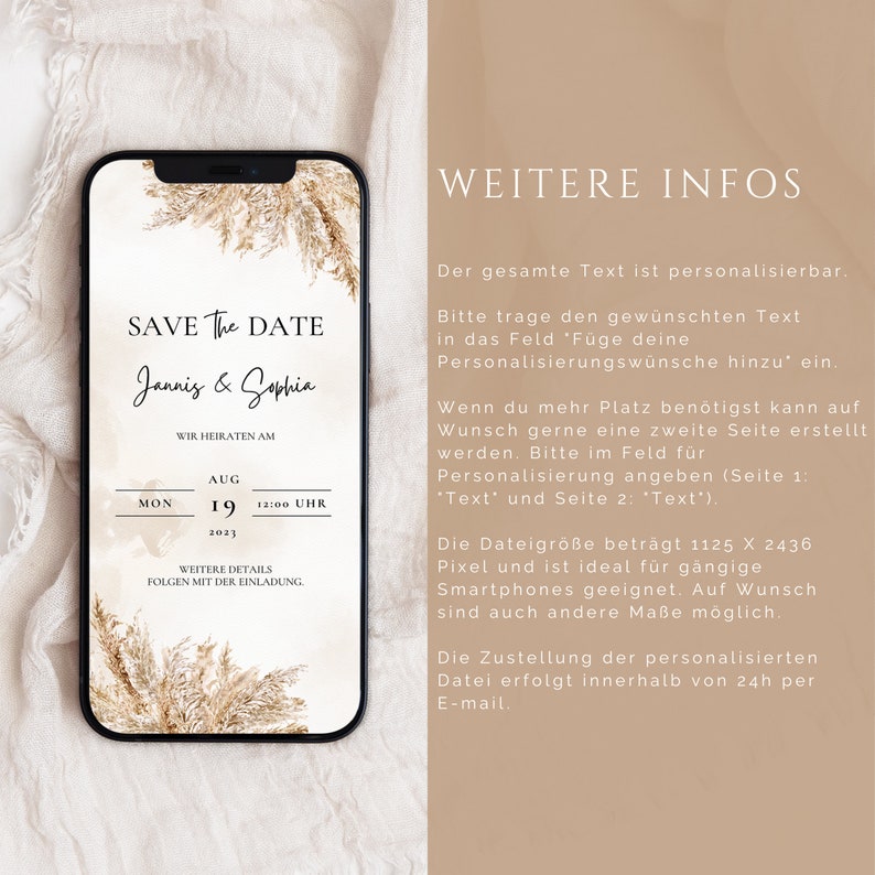 Digitale Hochzeitseinladung Save the Date Hochzeitseinladung personalisiert Save the date Whatsapp Boho Bild 5