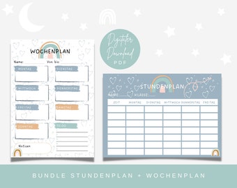 Bundle schedule and weekly schedule | Instant Download PDF File | DIN A4 | rainbow | school | Enrollment | to print | bohemian