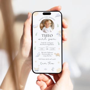 Invitation numérique pour anniversaires d'enfants : monde sous-marin, 1er, 2e, 3e anniversaire, carte virtuelle maritime avec photo | Carte virtuelle WhatsApp | Invitation pour garçons et filles