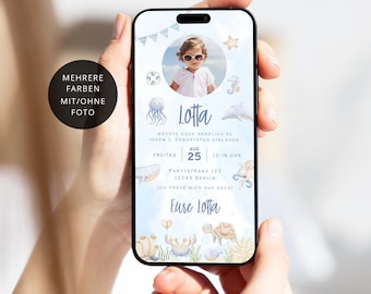 Digital invitation for a children's birthday party, underwater world theme, nautical e-card, customizable with photo | E-card for WhatsApp | Invitation for boys and girls | Whale