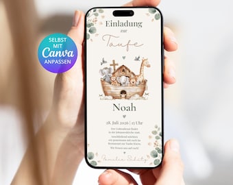 Digitale Einladung Taufe Arche Noah | Digitale Einladung Taufe Junge Mädchen  | Einladung Taufe digital Arche Noah Canva Vorlage Taufe