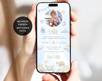 Digital invitation for a children's birthday party, underwater world theme, nautical e-card, customizable with photo | E-card for WhatsApp | Invitation for boys and girls | Whale