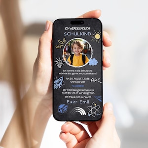 Convite digital matrícula escolar foto menino | Matrícula escolar giz de quadro WhatsApp cartão eletrônico personalizado escola | Animação de matrícula escolar no ECard