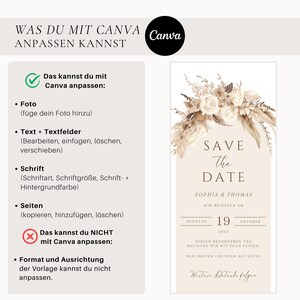 Digital save the date card beige boho pampas | Save the Date template Canva | Canva template floral save the date card wedding digital image 7