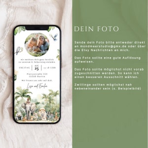 Einladung Kindergeburtstag digital Safari Foto personalisierbar E-Card Safari WhatsApp Dschungel Einladung Junge Mädchen animiert Einladung Bild 7