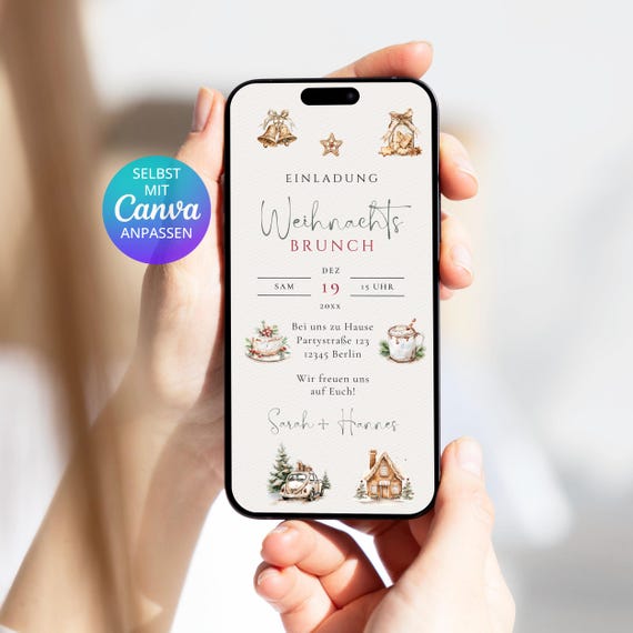 Digitale Einladung Weihnachten | Einladung Weihnachtsfeier template Canva | E-Card Weihnachtsbrunch Vorlage Weihnachtsessen Papierstruktur