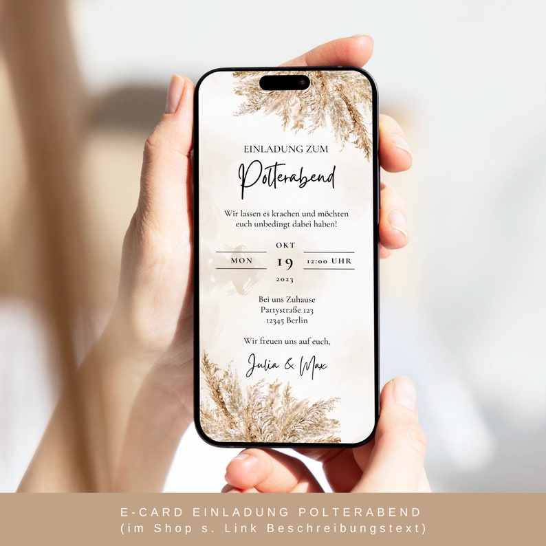 Digitale Hochzeitseinladung Save the Date Hochzeitseinladung personalisiert Save the date Whatsapp Boho Bild 6