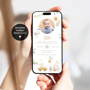 Digital invitation children's birthday animals E-Card 1st birthday photo customizable | E-Card WhatsApp animated E-Card bear mouse goose rabbit