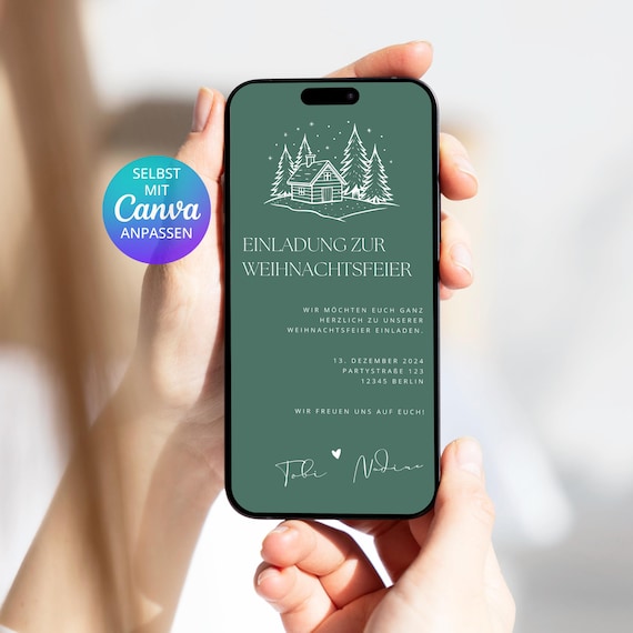 Digitale Einladung Weihnachten | Einladungskarte Weihnachtsfeier template Canva | E-Card Weihnachtsfeier digitale Einladung Weihnachten
