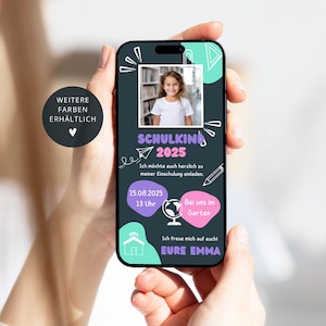 Digitale uitnodiging voor schoolinschrijving meisjes foto | Schoolinschrijving schoolbord krijt WhatsApp gepersonaliseerde e-card school | E-card voor schoolinschrijving WhatsApp