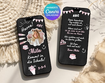 Animated back-to-school invitation for girls | Digital back-to-school invitation | Chalkboard background, editable Canva template for back-to-school invitations