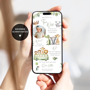 Uitnodiging kinderverjaardag digitale safari personaliseerbaar | E-Card Safari WhatsApp Foto Jongen Meisje Uitnodiging twee wild | alle leeftijden